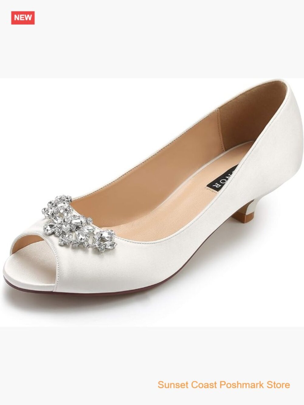Comfort Low Kitten Heels Rhinestones Peep Toe Wedding Party Shoes Dress Pumps